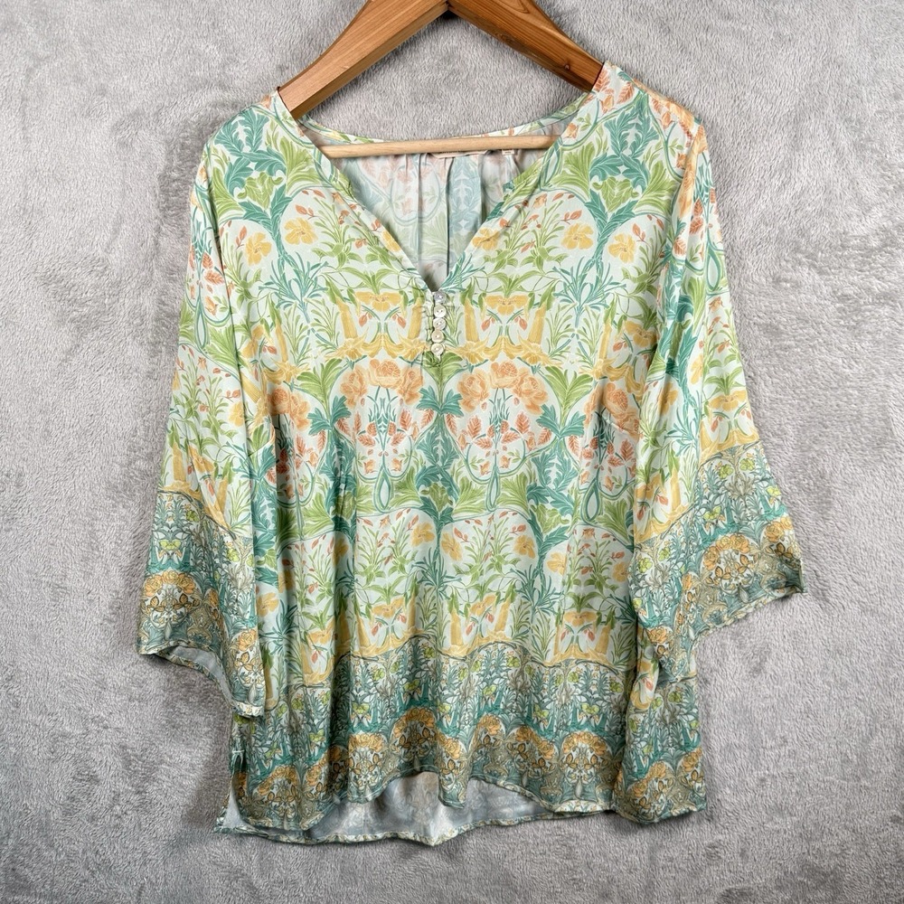 Soft Surroundings Floral Bohemian Blouse Womens 2X Colorful Paisley V-Neck Top
